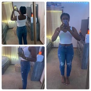 Dark wash ripped mom jeans